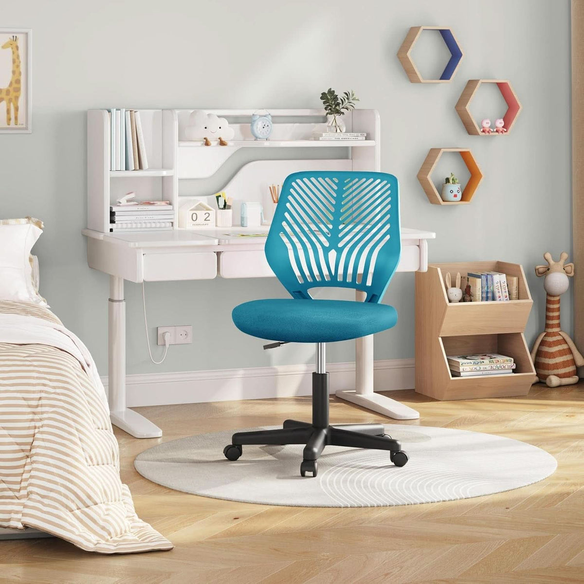 Turquoise Low Back Desk Chair With Lumbar Support And Adjustable Height