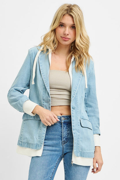 Start2Finish RISEN One Button Blazer with Hoodie Jacket, stylish jacket featuring a single button and hoodie for casual wear.