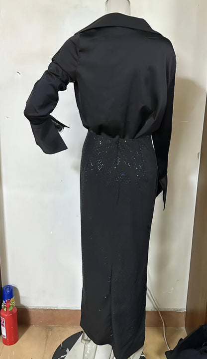 Heavy Industry Hot Diamond Split Wrap Hip Skirt Set by Carmine Juneberry, featuring a stylish dress with a split and wrap design.