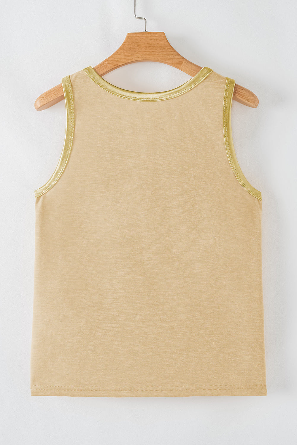 Metallic contrast trim scoop neck tank top for women by Byzantium Bay, showcasing stylish design and lightweight fabric.