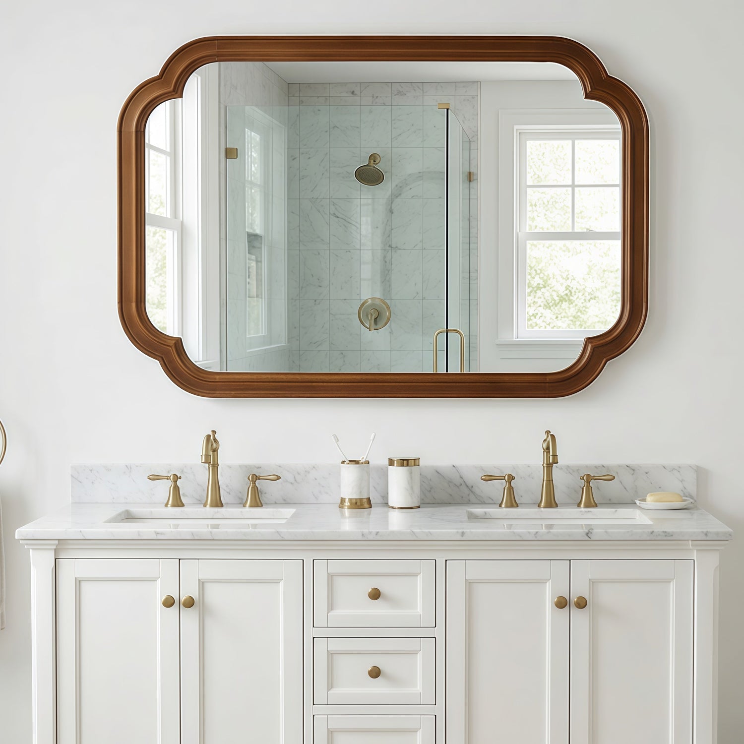 Sangria Beech solid wood framed decorative mirror with rounded corners, ideal for bedroom furniture decor.