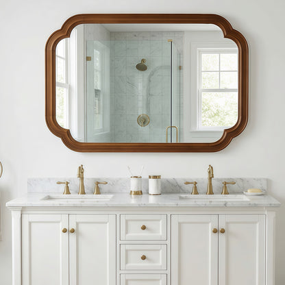 Sangria Beech solid wood framed decorative mirror with rounded corners, ideal for bedroom furniture decor.