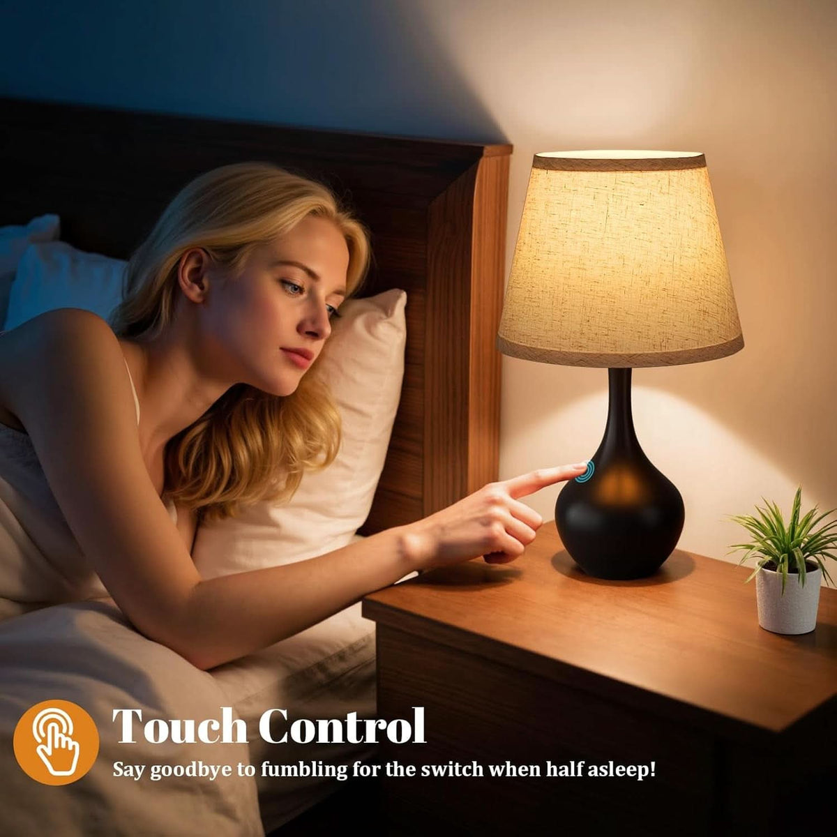 Black 16Inch Touch TableLamp Pro Nightstand Accent