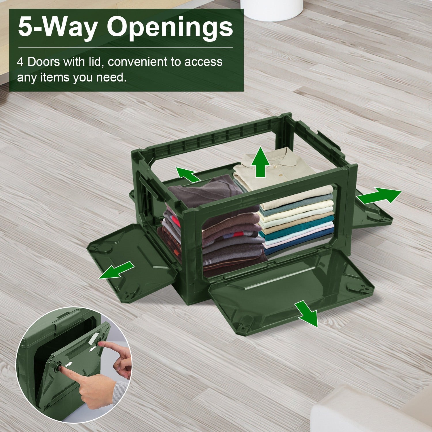 Pear Daisy folding storage bin for camping, collapsible and stackable organizer box for home and outdoor use.