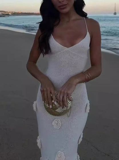 White Flower Maxi Cami Dress by Jade Iapetus featuring a flowing silhouette and floral print, perfect for warm weather.