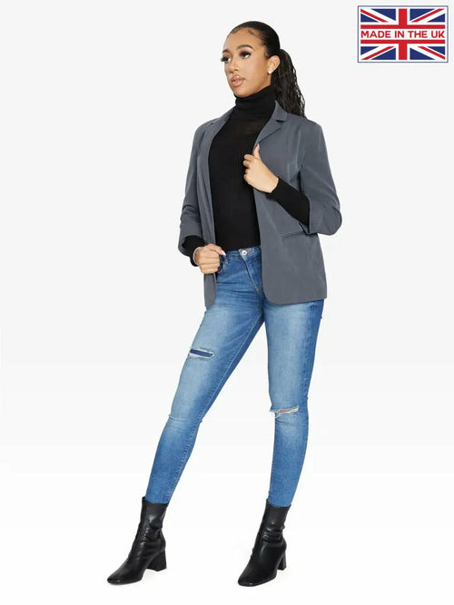 Grey Rose Eleusis Edge To Edge Blazer, tailored jacket with clean lines, displayed on a neutral background.
