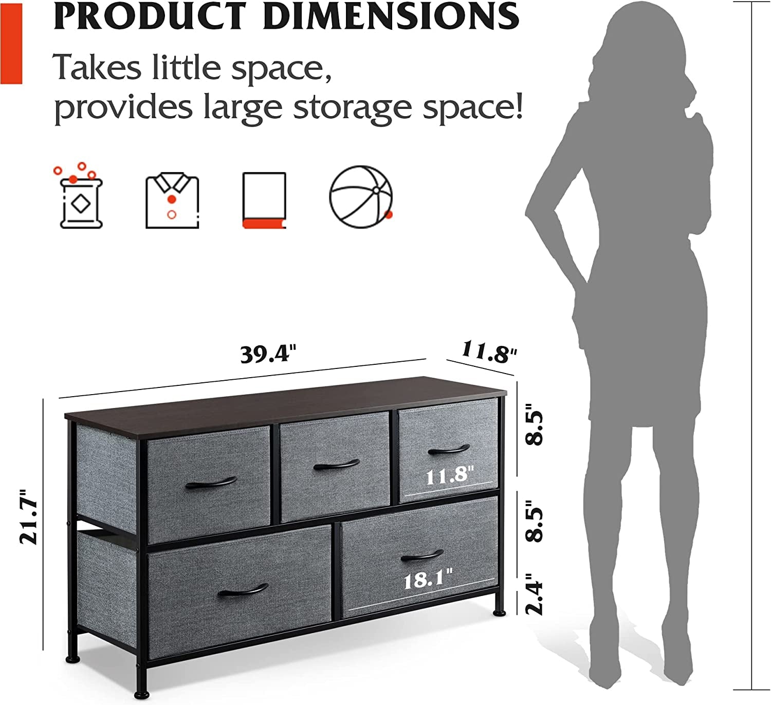 Peach Maple 5-drawer fabric dresser organizer for bedroom storage, featuring a soft fabric finish and multiple spacious drawers.
