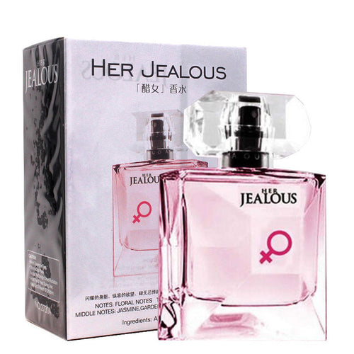 Carmine Juneberry Her Jealous Eau de Toilette bodycare bottle with elegant floral design and soft pastel colors.