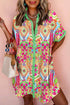 Orange geometric print short sleeve shirt dress by Carmine Juneberry, featuring a stylish contrast design and casual fit.