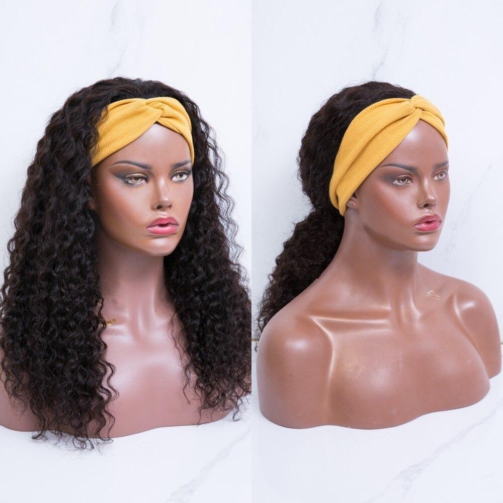 Deep wave human hair headband wig by Cerise Alfie, featuring a stylish deep curly scarf wig, easy to wear and no glue needed.
