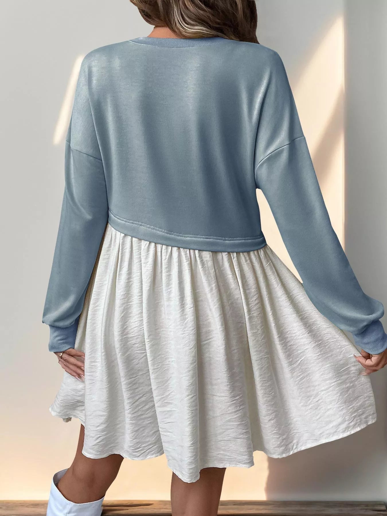 Two-tone dropped shoulder dress from Ruby Styx, featuring a stylish design and relaxed fit for women&