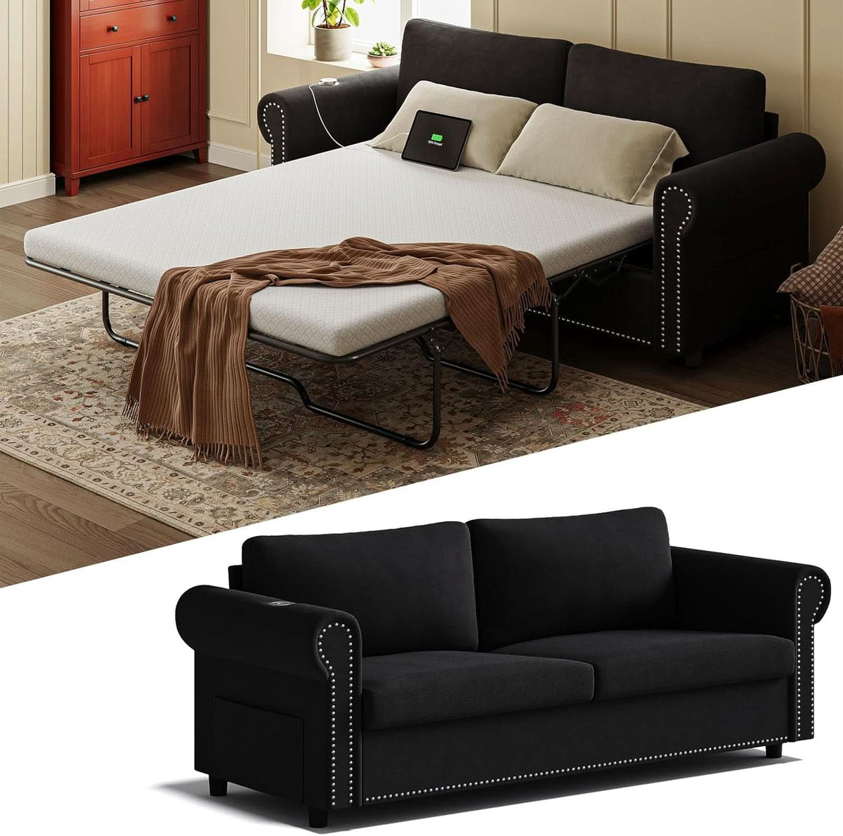 Queen Sleeper Sofa Bed Black Ergonomic Contemporary