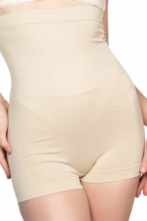 Burgundy Artemis Shopymommy 2047 seamless long waist short johns postpartum underwear in soft fabric, shown laid flat.