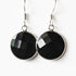 Emily Black Onyx round drop earrings by Sapphire Maple featuring polished black onyx stones and elegant gold-tone settings