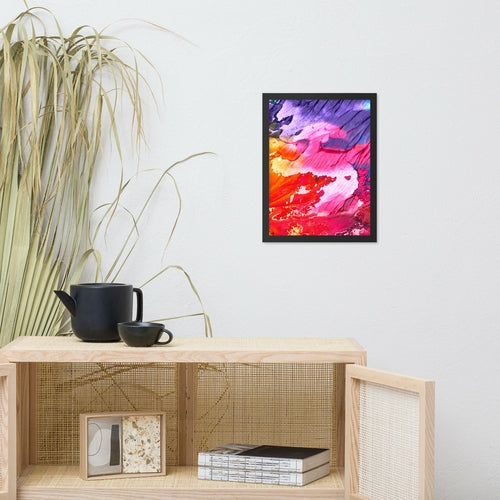 Rainbow Waves framed poster by Pear Alder, vibrant colorful wall art on enhanced matte paper in black frame, 12x16 inches.