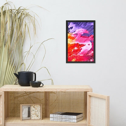 Rainbow Waves framed poster by Pear Alder on enhanced matte paper, featuring vibrant, colorful wave design for home decor.
