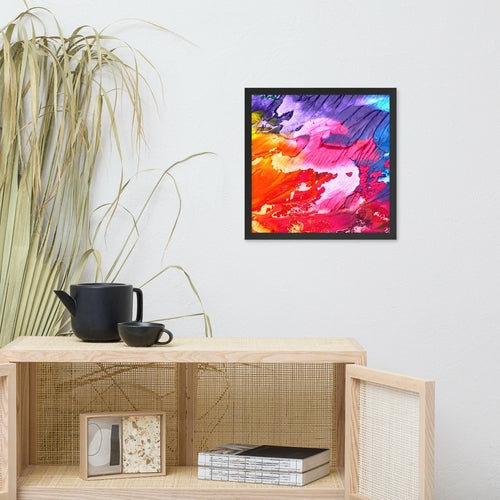 Rainbow Waves framed poster by Pear Alder featuring vibrant rainbow wave design on enhanced matte paper in a black frame.