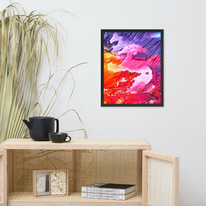 Rainbow Waves framed poster by Pear Alder on enhanced matte paper, showcasing vibrant, colorful wave design in black frame.