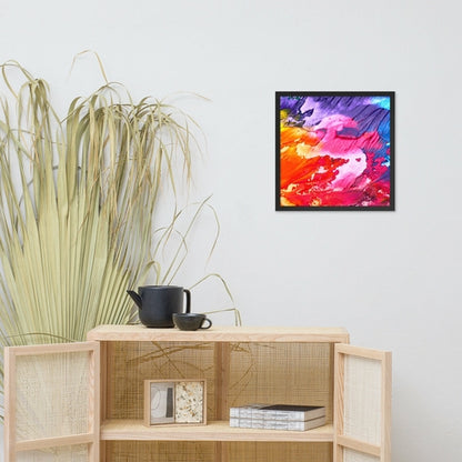 Rainbow Waves framed poster by Pear Alder, vibrant abstract home decor artwork on enhanced matte paper in black frame, 18x18 inches.