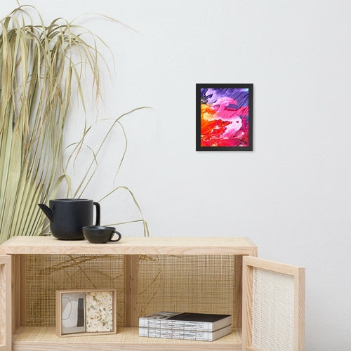 Rainbow Waves framed poster by Pear Alder, vibrant abstract home decor art on enhanced matte paper in black 8x10 frame.