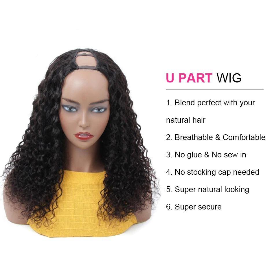 Deep wave U part wig by Cerise Alfie featuring Brazilian Remy human hair, showcasing natural water wave texture for Black women.