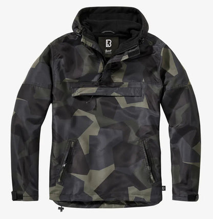 Callisto Essential Windbreaker jacket in black, lightweight with adjustable hood and zippered pockets, suitable for outdoor activities.