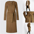 Womens tan brown suedette longline duster coat by Rose Eleusis, stylish jacket with a soft textured finish and classic design.