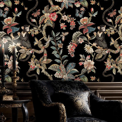 Exotic Monkey and Floral Wallpaper