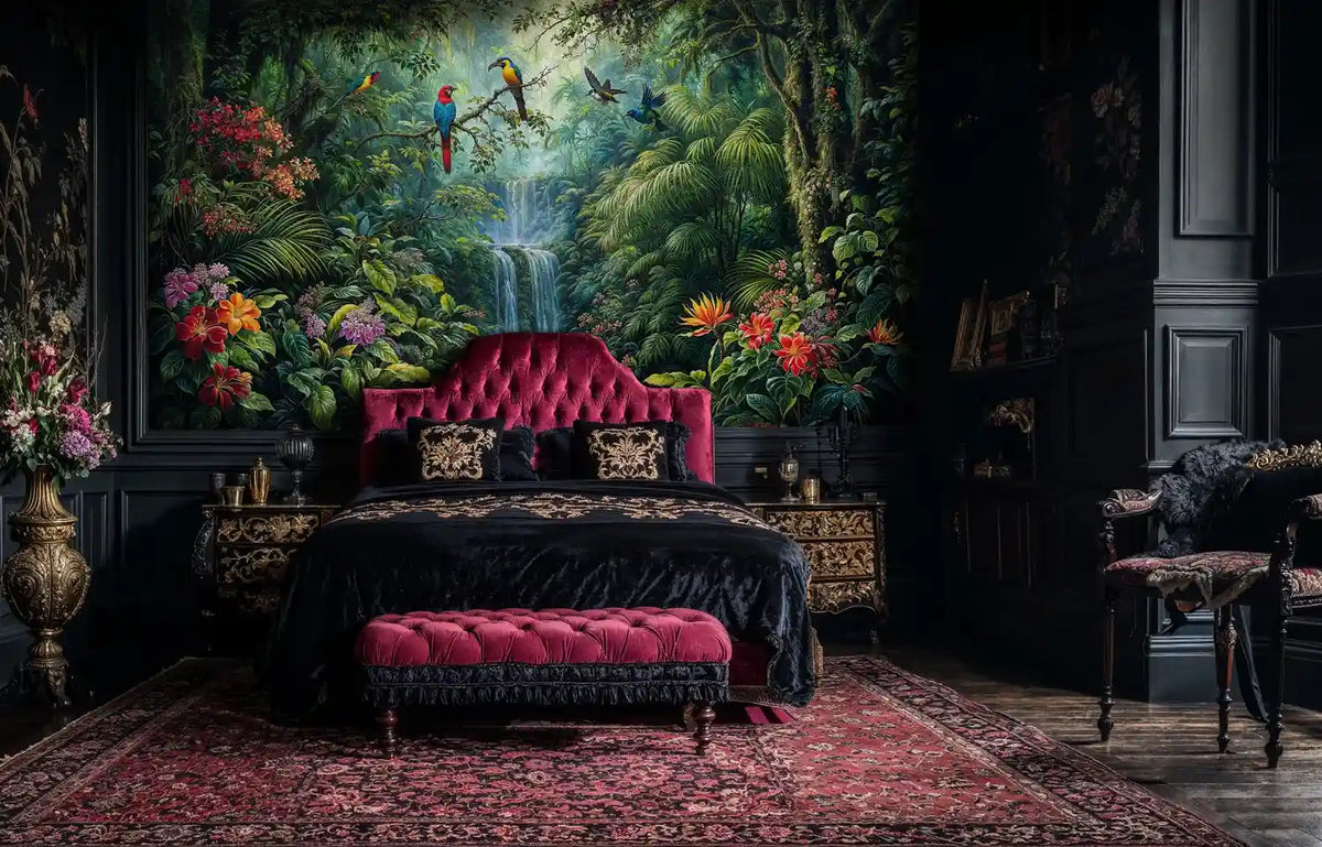 Tropical Waterfall with Exotic Birds Wall Mural
