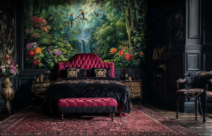 Tropical Waterfall with Exotic Birds Wall Mural