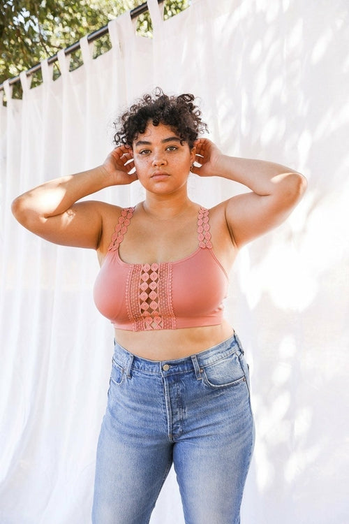 Periwinkle Aether Eye Lace Applique Bralette with intricate lace and rose details, designed as a stylish accessories piece.