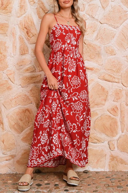 Red floral print women&