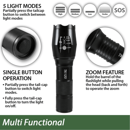 Black Lavender EcoGear FX TK120 LED tactical flashlight with strobe mode, ideal for camping and outdoor adventures.