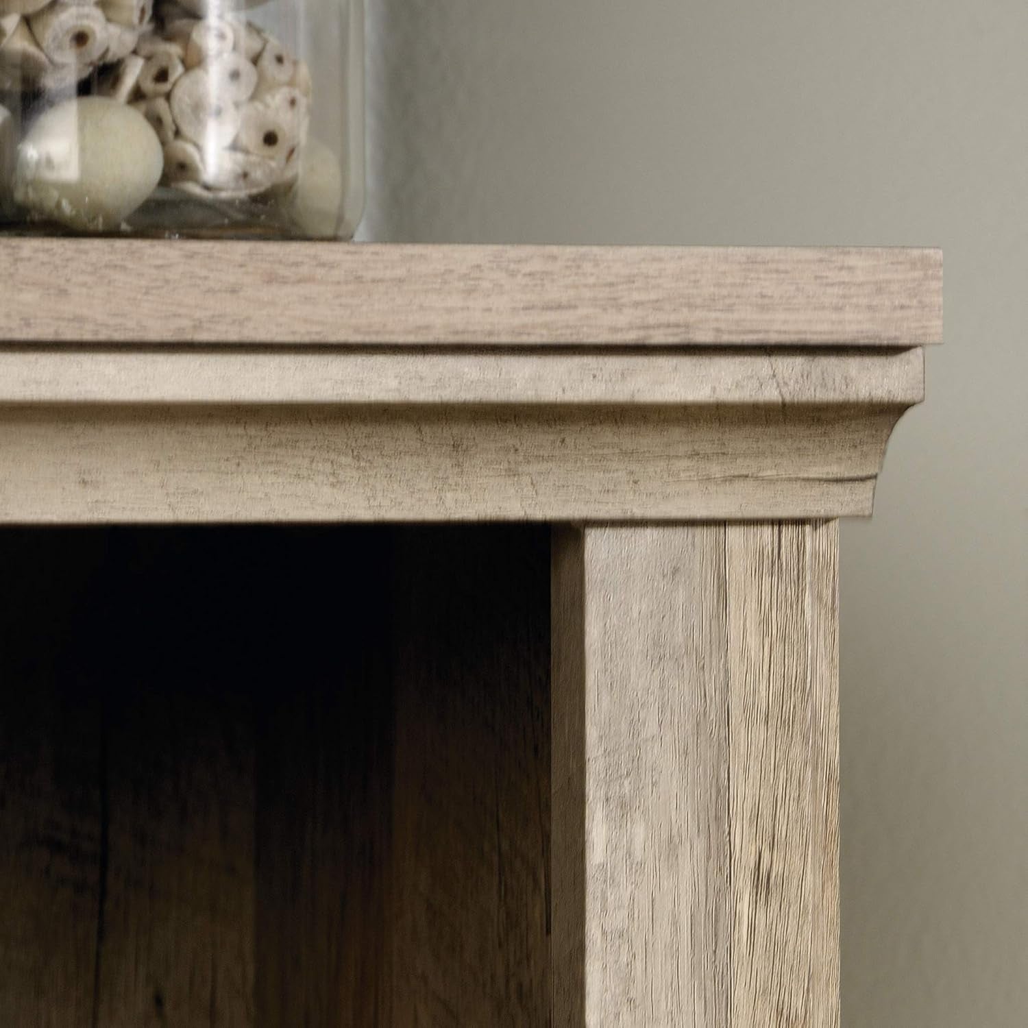 Peach Maple 3-shelf bookcase in lintel oak finish, ideal for living room storage and organization.
