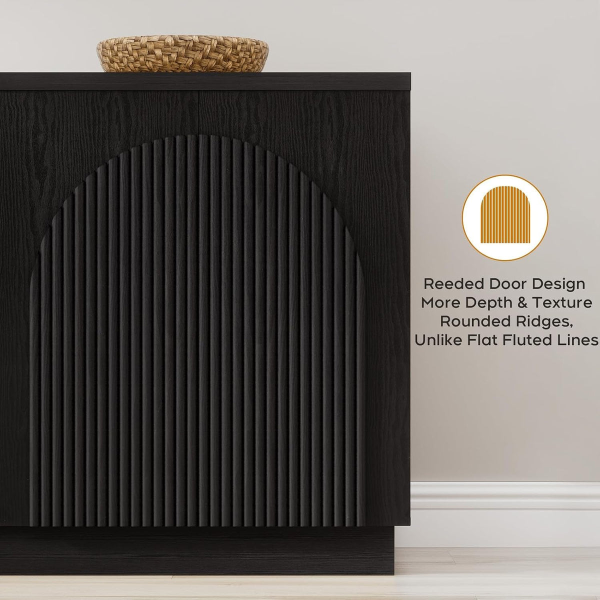 55Inch Black Fluted Mid Century Sideboard Buffet Cabinet