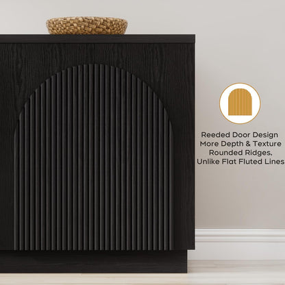 55Inch Black Fluted Mid Century Sideboard Buffet Cabinet