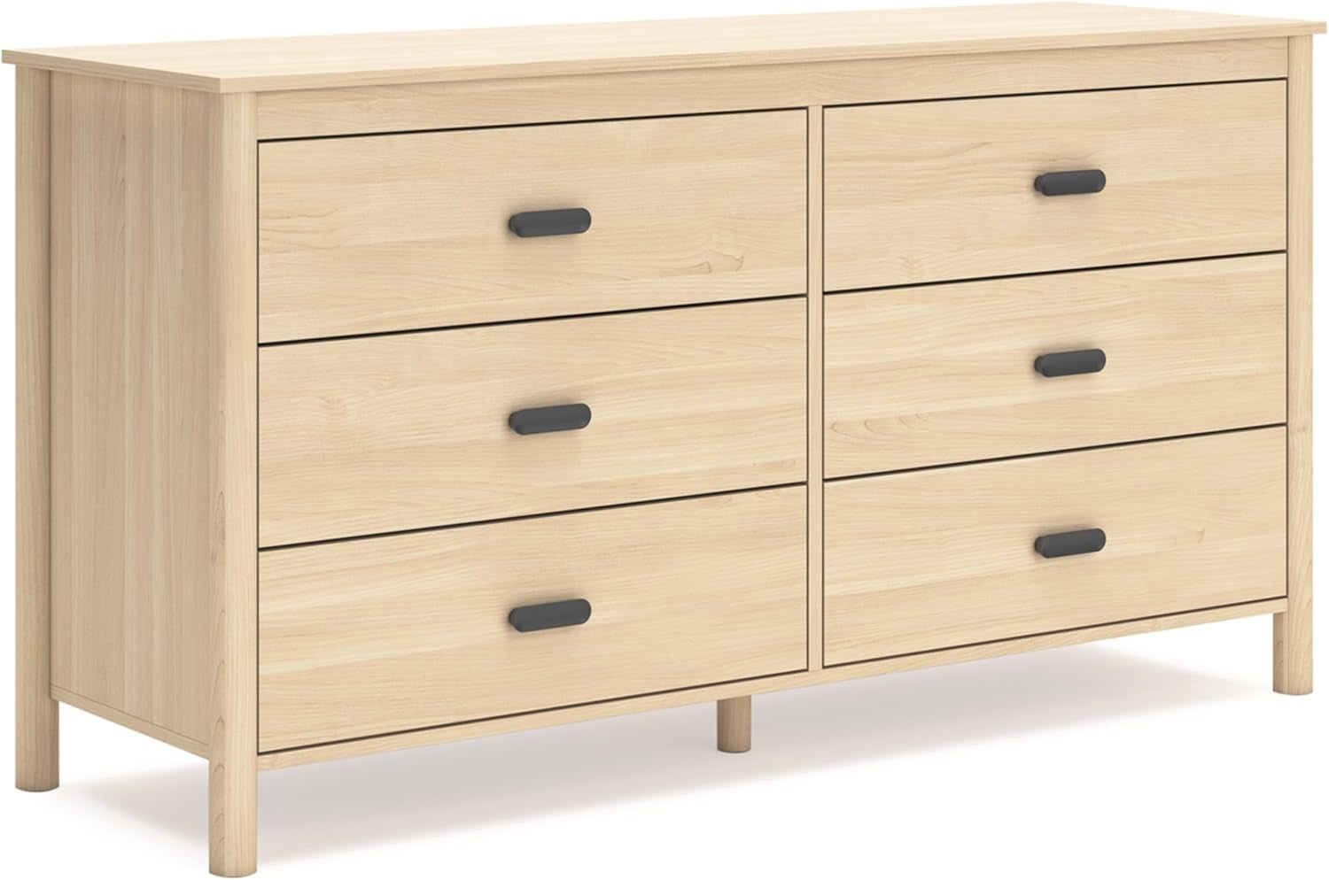 Light brown Peach Maple six-drawer bedroom dresser with sleek handles and ample storage space.