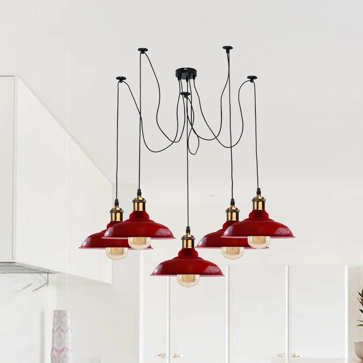 Industrial Spider adjustable multi-arm pendant light with five E27 bulbs by Sangria Angel, featuring a modern, multi-directional lighting design.