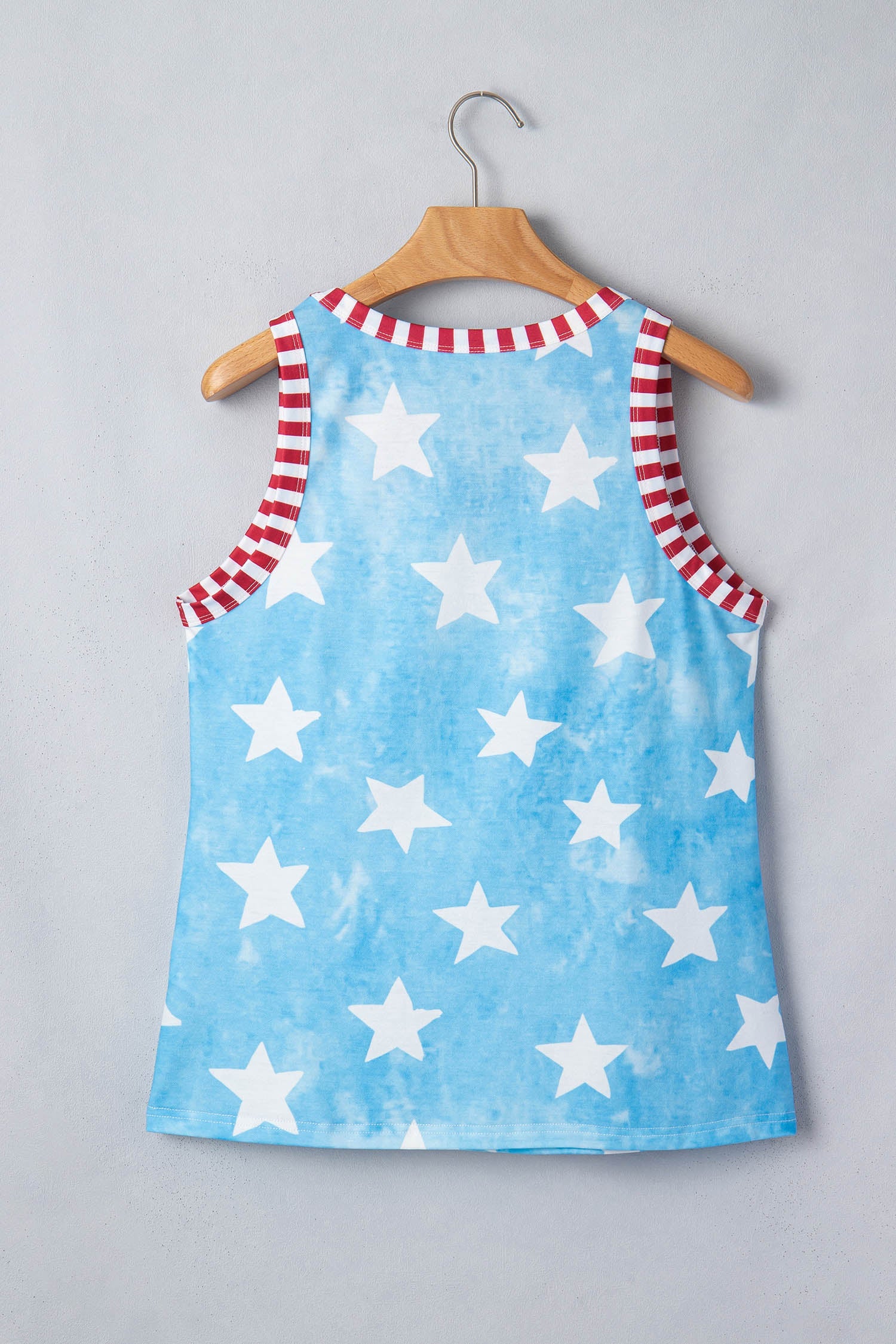 Byzantium Bay Americana Stars Stripe Trim round neck tank top for women, featuring patriotic stars and stripes detail.