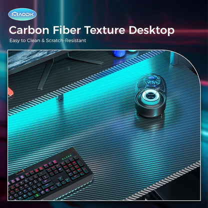 Peach Maple 48-inch LED gaming desk with built-in power outlet, side shelves, and a modern wood finish.
