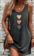 Pear Daisy heart print crew neck tank dress, soft and breathable fabric, vibrant red and pink heart design, perfect for casual wear.
