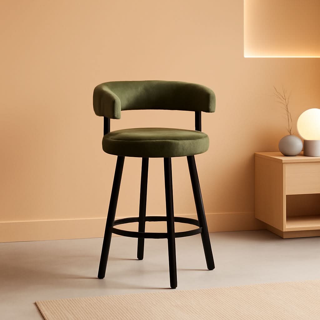 Green Leather Counter Height Bar Stools Set Of 4 With Backs 25 Inch