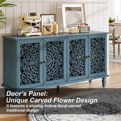 Vintage Sixty Inch Hollow Carved Console Sideboard