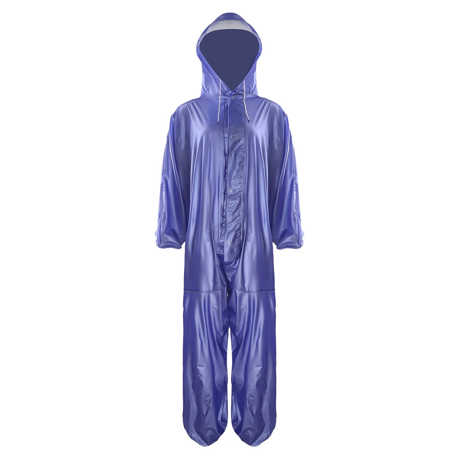Adults one-piece waterproof raincoat with hood, front zipper, drawstring, and buttons, ideal for workwear by Start2Finish.