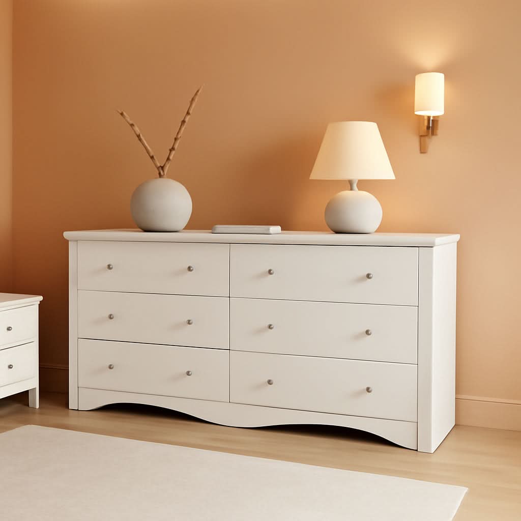 White 6 Drawer Dresser With Smooth Metal Slides Storage