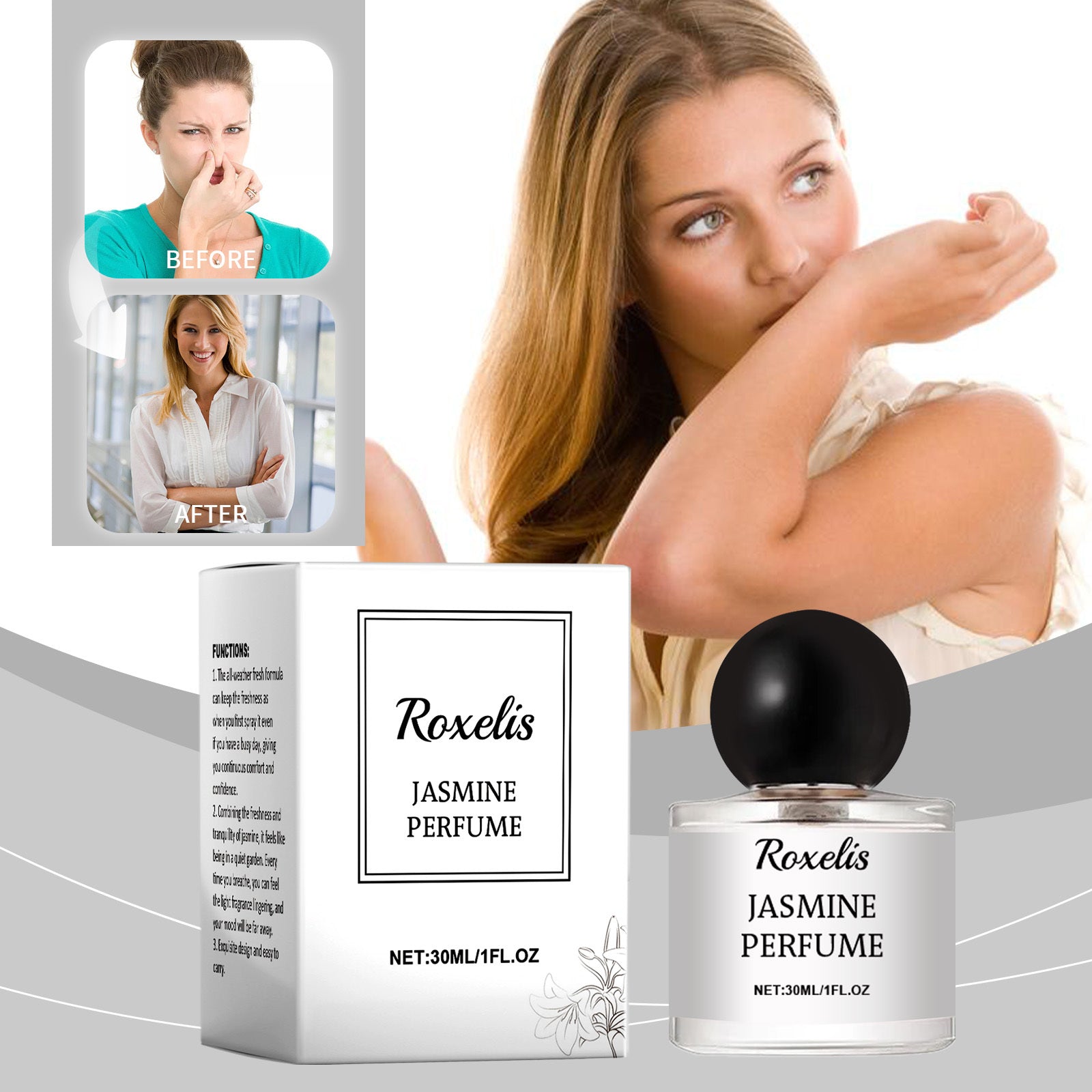 Carmine Juneberry Roxelis Jasmine Edition 2025 romantic party perfume bottle and packaging for bodycare in 30ml size