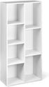 White Peach Maple 7-cube organizer bookcase with storage shelves, ideal for home or office organization and display.