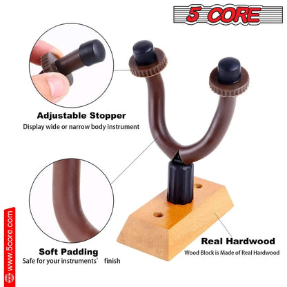 Violet Rose 5Core Guitar Wall Mount Hanger 2Pack, U-shaped wooden hooks for hanging guitars on the wall.