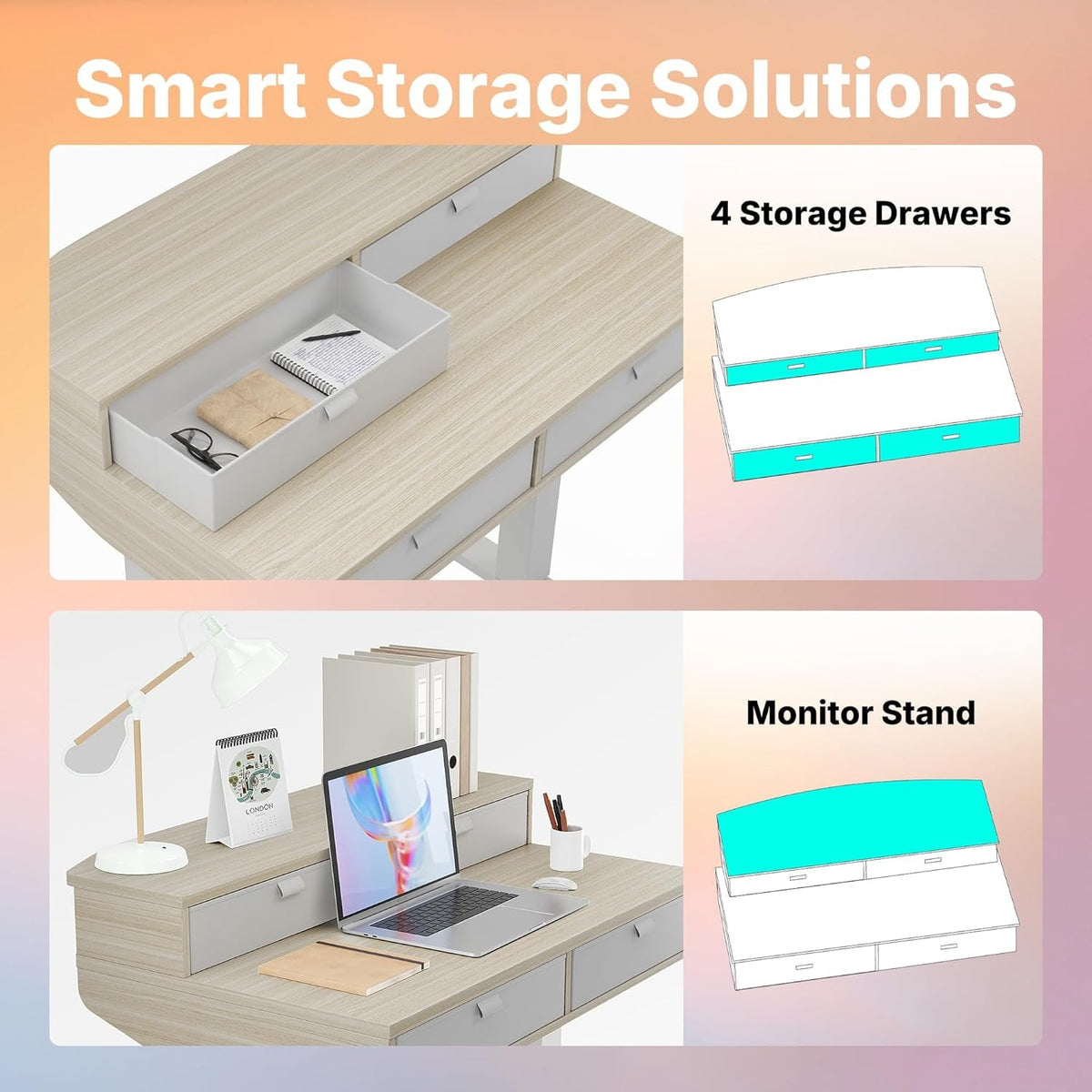 32X20 Inch Electric Standing Desk With Four Drawers