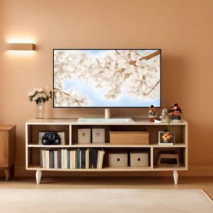 Walnut Finish 65 Inch TV Stand With Storage Cabinet Solutions